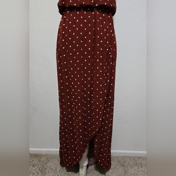 Target A NEW DAY Brown & White Polkadot Sleeveless Dress w/ High-Low Wrap Skirt - Picture 3 of 14